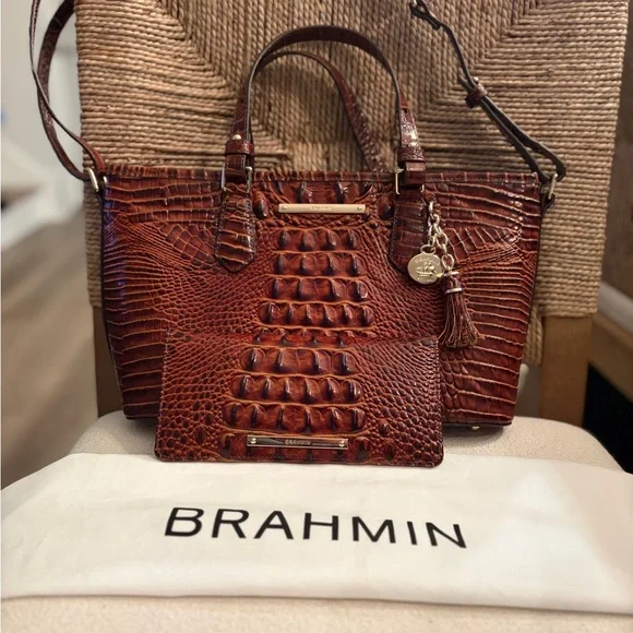Brahmin Chestnut Croc-Embossed Tote with Matching Wristlet - Picture 2 of 2